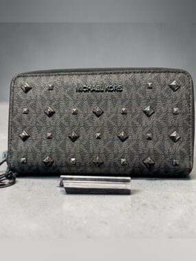 Michael Kors Black Studded Zip Wallet